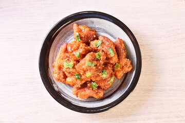 Fried chicken with spicy sauce in Korean style  