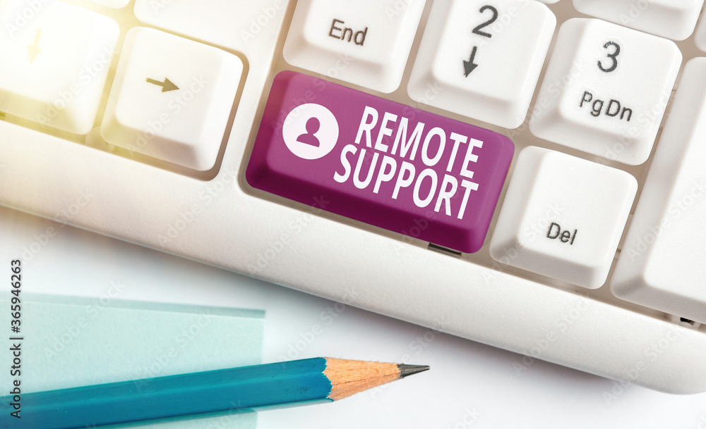 Poster writing note showing remote support. business concept for type of secure service, which permits repr