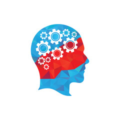 Technology Human Head Logo Icon Design. Digital human head brain shape with gears idea concept innovation genius.