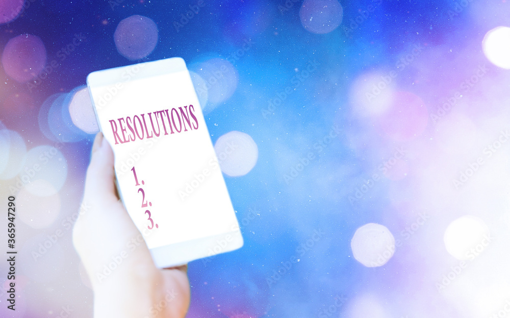 Poster conceptual hand writing showing resolutions. concept meaning defined with being firmly fixed on some