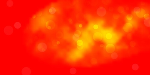 Light Orange vector background with bubbles. Glitter abstract illustration with colorful drops. Design for posters, banners.