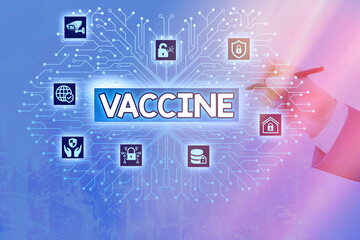 Writing note showing Vaccine. Business concept for preparation of killed microorganisms or living...