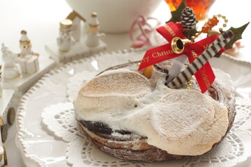 Christmas decoration cake on dish for seasonal food