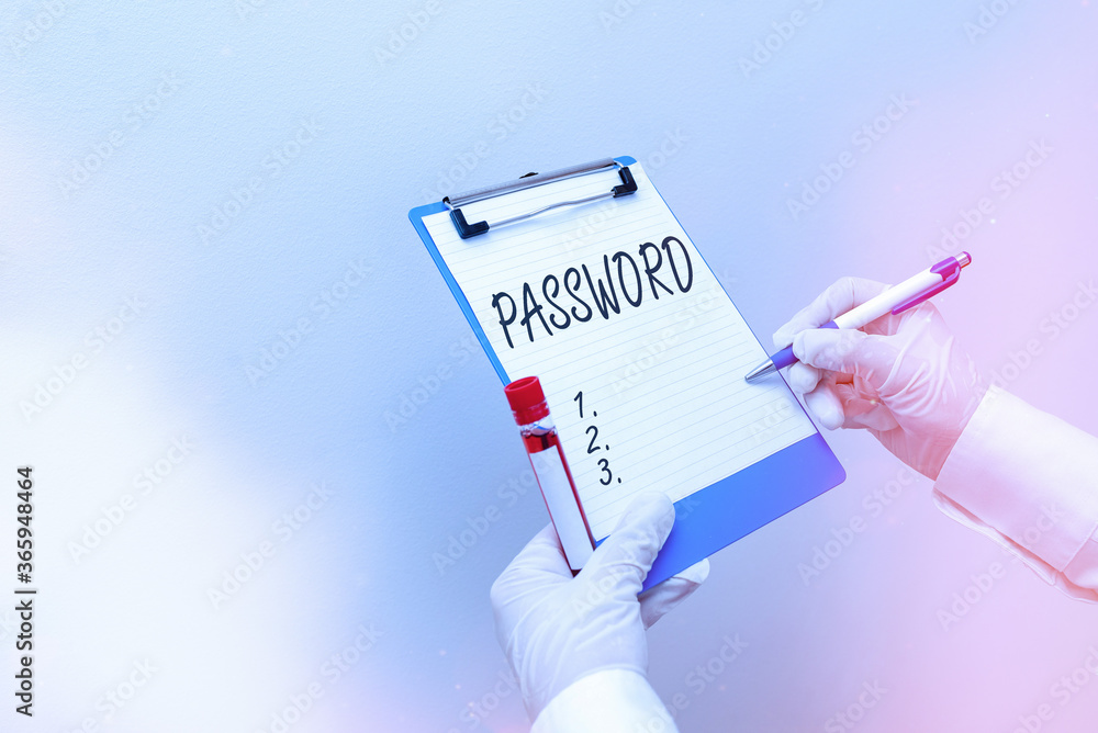 Poster writing note showing password. business concept for the hidden word or expression to be used to gain