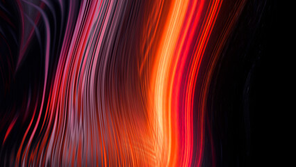 Dark neon modern background with rays and liquid, flowing reds, fire lines. Light lines, bright accent background. Acrylic liquid. 3d illustration