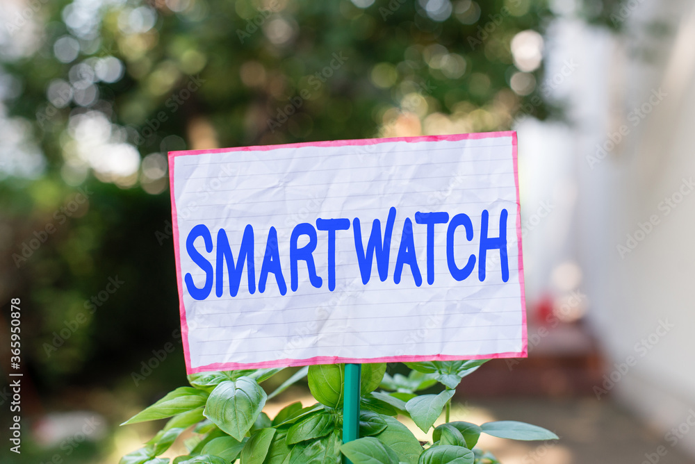 Poster conceptual hand writing showing smartwatch. concept meaning a touchscreen mobile interface designed 