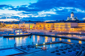 Helsinki. Finland. Evening in the capital of Finland. Pool by the sea. The city harbour of...