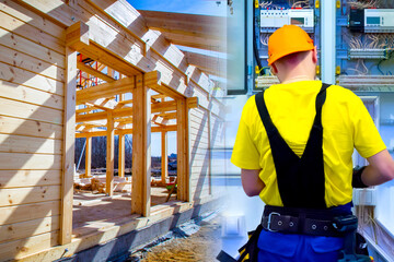 Electrician at work. A man collects electrical wiring. Construction works. Electrician mounts...