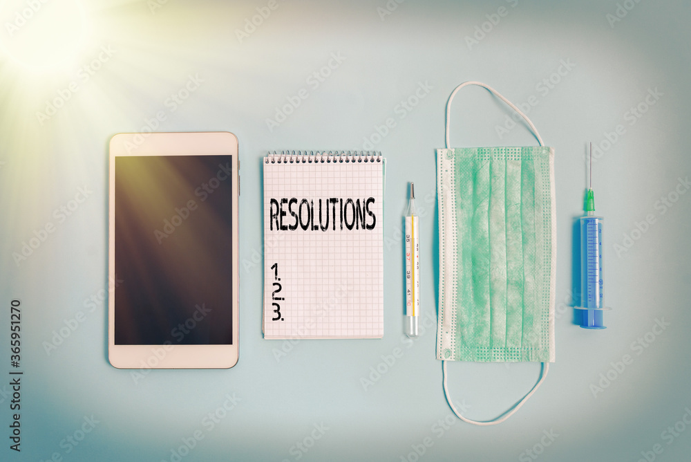 Poster writing note showing resolutions. business concept for defined with being firmly fixed on something 