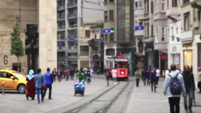 Blurred people walking on famous Taksim Istiklal Avenue