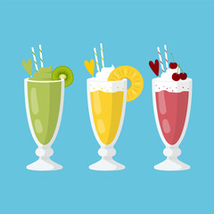 Kiwi, Cherry, Pineapple Cocktail. Illustration EPS