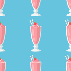 Strawberry Milkshake. Seamless Vector Patterns