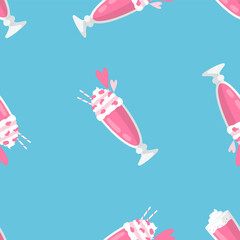 Strawberry Milkshake. Seamless Vector Patterns