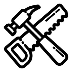 Hammer And Saw Flat Icon Isolated On White Background