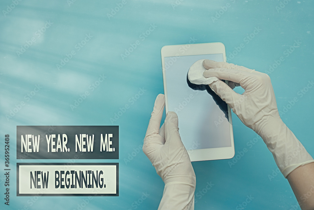 Poster word writing text new year. new me. new beginning.. business photo showcasing time for setting new g