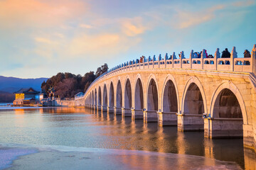 Seventeen-Arch Bridge at Summer Palace, connects the eastern shore of Kunming Lake and Nanhu Island...