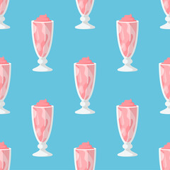 Strawberry Milkshake. Seamless Vector Patterns