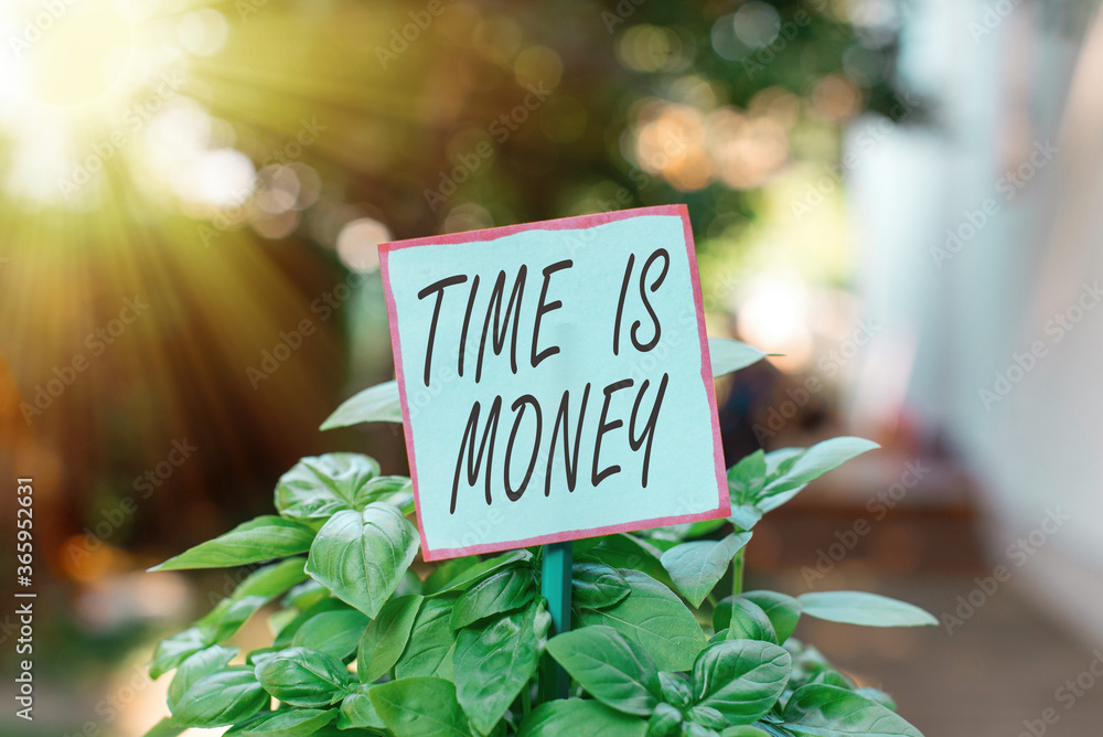 Aufkleber handwriting text time is money. conceptual photo to do things as quickly as possible and not to wast