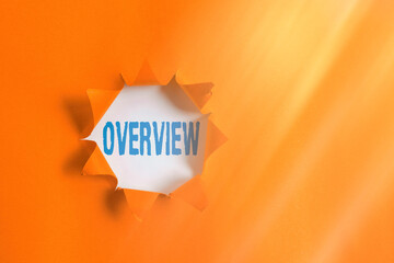 Text sign showing Overview. Business photo text description of facts findings and objectives to...