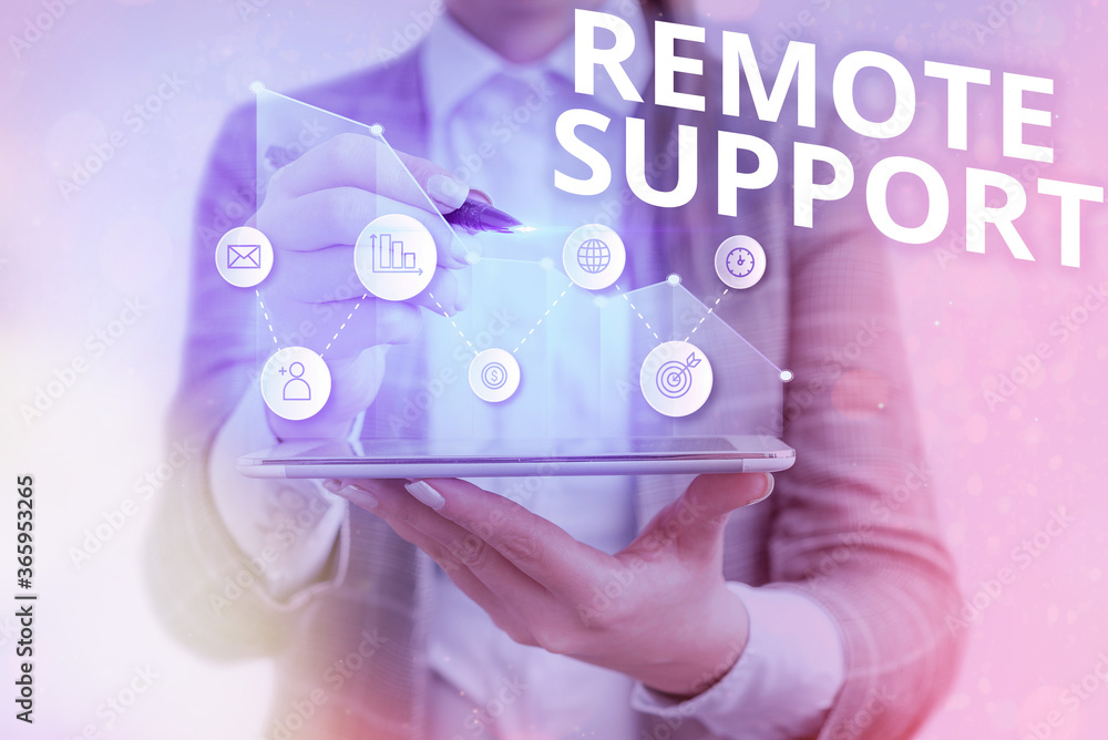 Poster conceptual hand writing showing remote support. concept meaning type of secure service, which permit