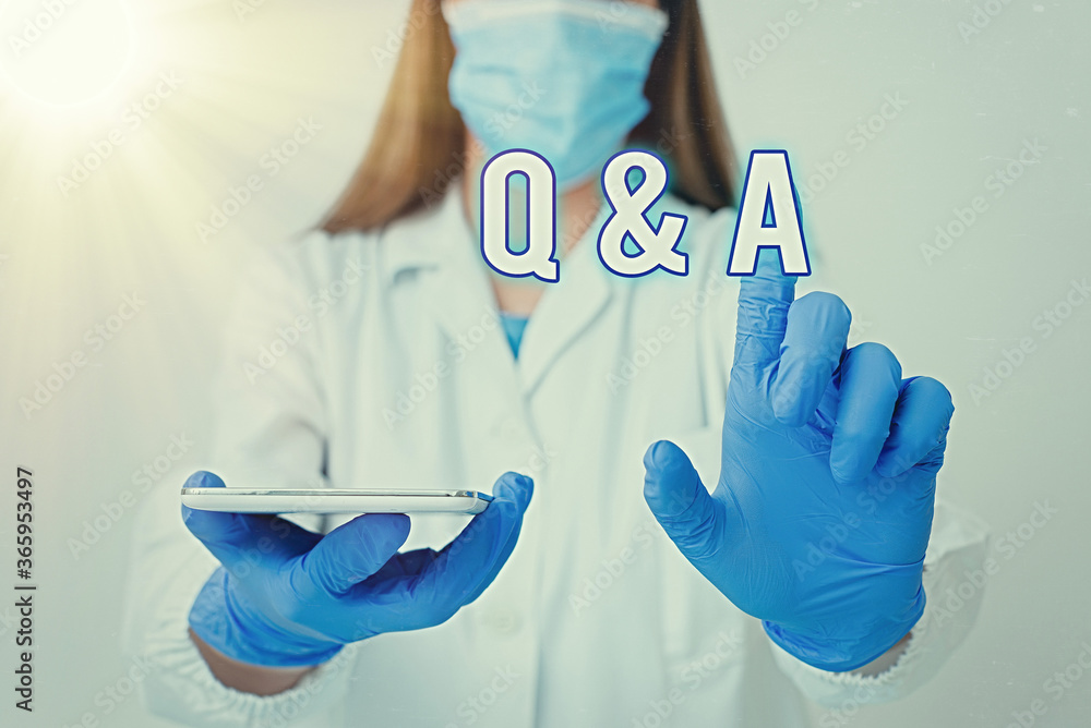 Poster conceptual hand writing showing q and a. concept meaning in which an individual asks questions and a