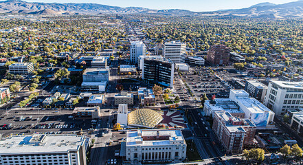 Daytime aerial Drone photos of Downtown Reno Nevada