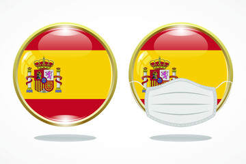Obraz premium Flag of spain as round glossy icon, Button with spain flag, gold circleline