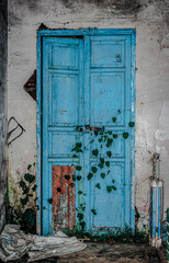 old fashioned blue wood door