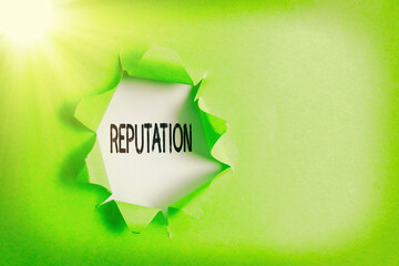 Word writing text Reputation. Business photo showcasing the opinion of usually having about someone...