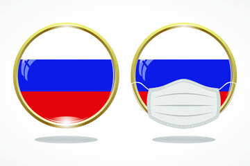 Flag of russia as round glossy icon, Button with russia flag, gold circleline