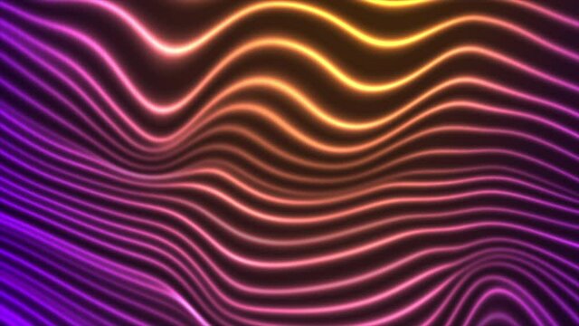 Violet yellow glowing neon curved waves abstract motion background