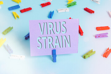Handwriting text writing Virus Strain. Conceptual photo Another genetic variant derived from the...
