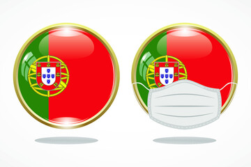 Obraz premium Flag of portugal as round glossy icon, Button with portugal flag, gold circleline