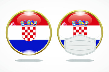 Obraz premium Flag of croatia as round glossy icon, Button with croatia flag, gold circleline