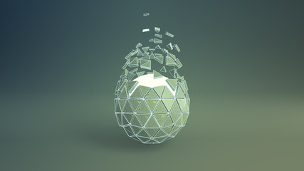 Polyhedron and glowing core 3D rendering