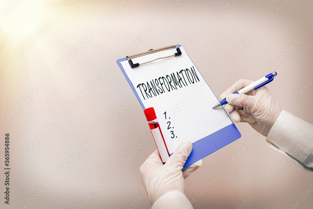 Poster writing note showing transformation. business concept for a dramatic or sweeping alteration of shape