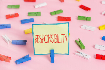 Text sign showing Responsibility. Business photo text the condition or reality that has to deal...