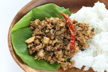 lotus roots and mince beef stir fried with spicy for Thai food