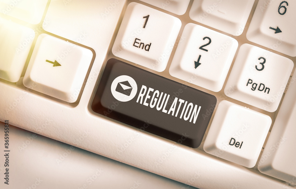 Poster word writing text regulation. business photo showcasing legislation or decision made and maintained 