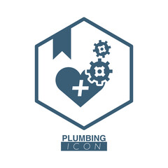 Plumbing badge with heart and gears logo service