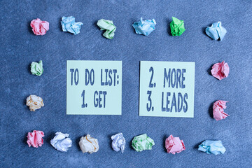 Conceptual hand writing showing To Do List: 1. Get 2. More 3. Leads. Concept meaning advertising...