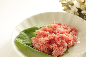 Japanese food, minced tuna fish with copy space