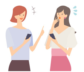 スマホを操作する女性のベクターイラスト