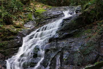 Obraz premium A small waterfall spilling down rocks.