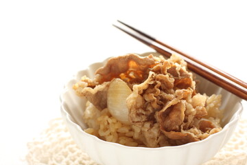 Japanese food, simmered beef and onion on rice