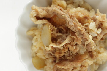 Japanese food, simmered beef and onion on rice