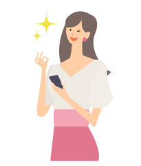 スマホを操作する女性のベクターイラスト