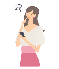 スマホを操作する女性のベクターイラスト