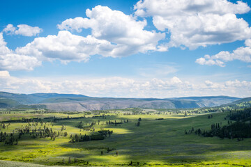 A beautiful overlooking view of nature in Yellowstone National Park, Wyoming