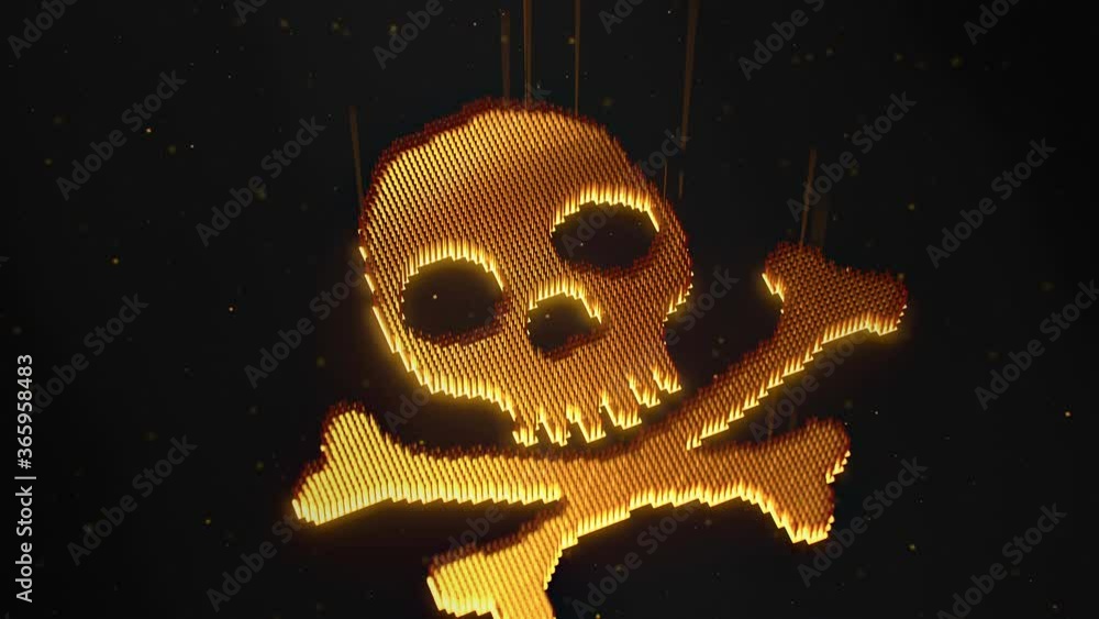 Poster skull made of pixels. 3d render animation